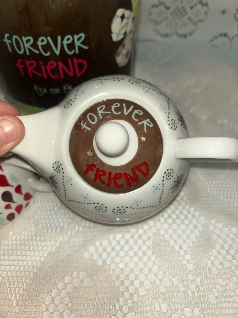 Tea for One Set - White Teapot and Bowl with Multicolor Accents